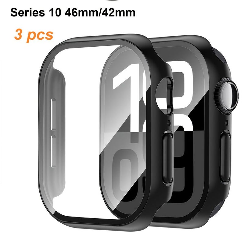 2 In 1 Hard PC Case With Tempered Glass For Apple Watch Series 10 46mm Black Clear Rose Golden - Image 1
