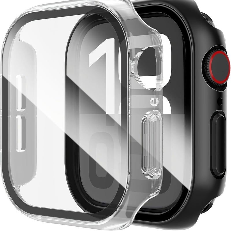 2 In 1 Hard PC Case With Tempered Glass For Apple Watch Series 10 46mm Black Clear Rose Golden - Image 3