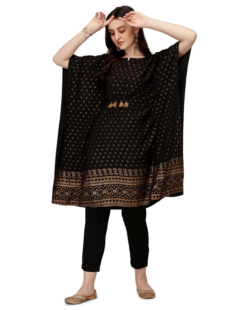 FIORRA Women's Black Poly Crepe Kaftan Kurta with Pant SET0045-S - Image 5