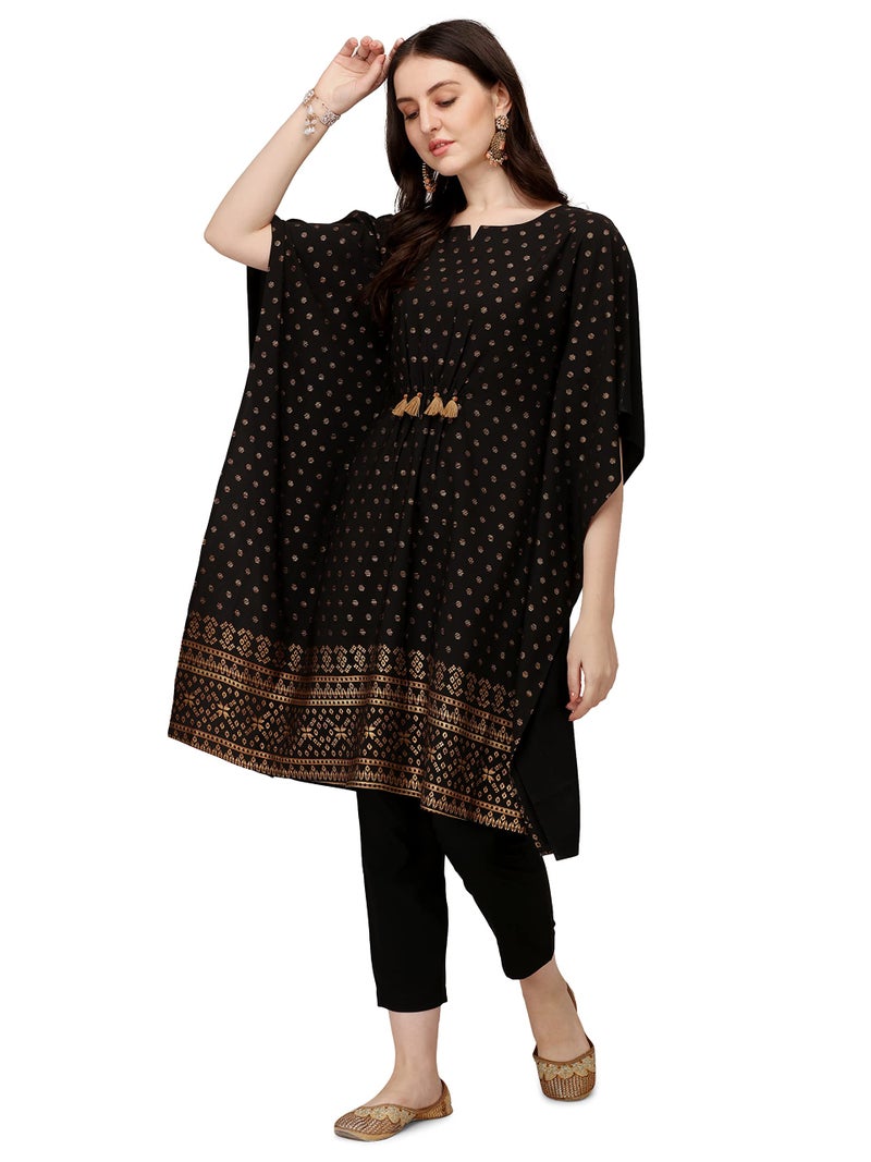 FIORRA Women's Black Poly Crepe Kaftan Kurta with Pant SET0045-S - Image 2