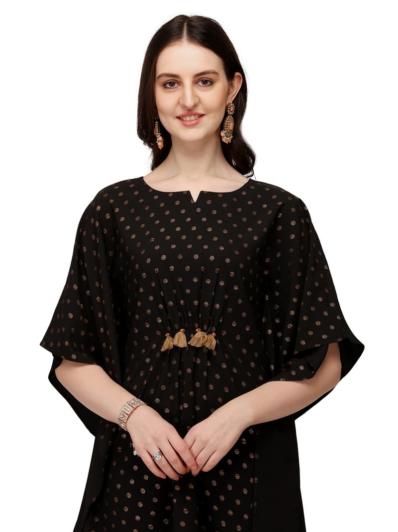 FIORRA Women's Black Poly Crepe Kaftan Kurta with Pant SET0045-S - Image 4
