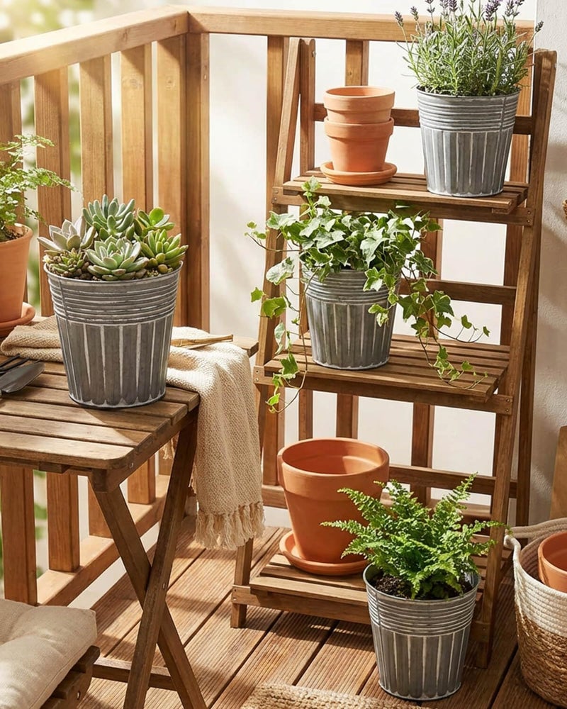 vensovo 6 Inch Silver Metal Rustic Flower Pots - 6Pcs Galvanized Planters with Drainage Hole and Rubber Plug, Rustproof Metal Bucket Plant Pots Farmhouse Vintage Style for Decor - Image 5