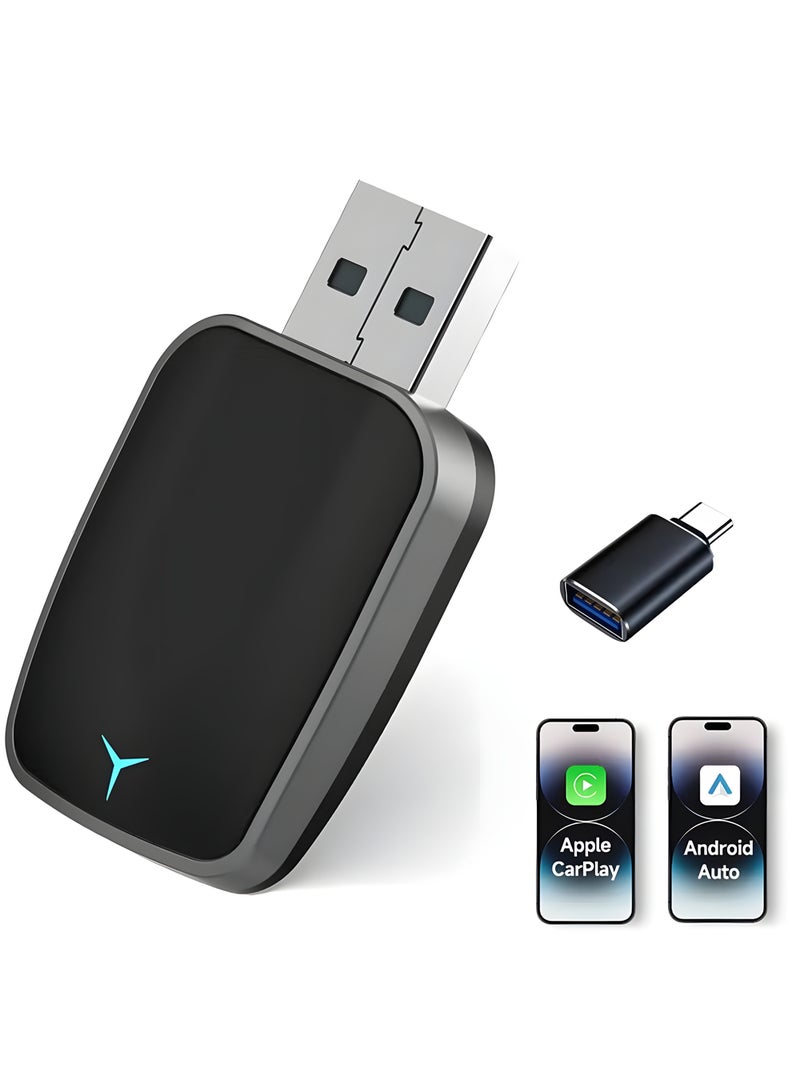 Mini Wireless Carplay Adapter, Convert Wired to Wireless Car Play & Android Auto 2-in-1 Adapter for Apple iPhone & Android Phone, Plug & Play, Auto Connect, No Delay, w/USB C for iOS 10+ Android 11+