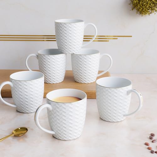 The Earth Store Wave Bone China Tea Cups Set of 6 | Coffee Cups | Chai/Tea Cups | Microwave and Dishwasher Safe | Perfect for Every Occasion, Diwali Gifts for Family and Friends | 200ML - Image 1