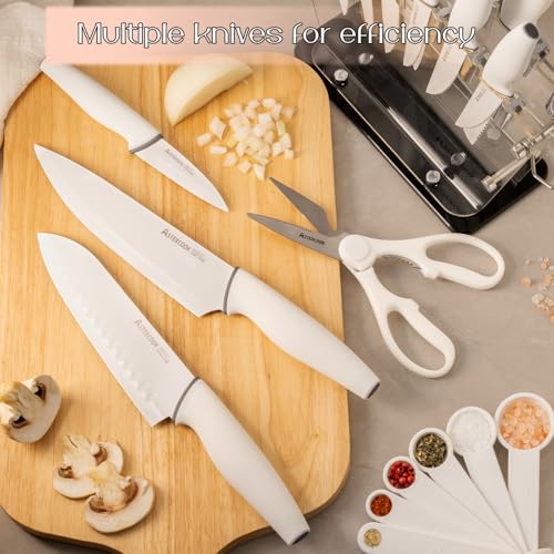Astercook Knife Set with Block and Sharpener, 22 Piece Kitchen Knife Set Dishwasher Safe, Space-Saving Clear Knife Block with Knives for Everyday Home Cooking White - Image 2