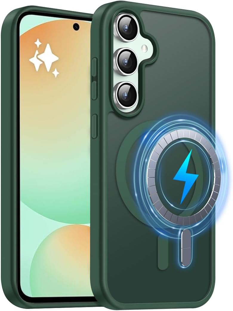 Elzzi Magnetic Guard Designed for Samsung S24 Fe 5G Case Translucent Matte Hard PC + TPU Back Cover [Compatible with MagSafe] Anti-Scratch Phone Case (Green) - Image 1