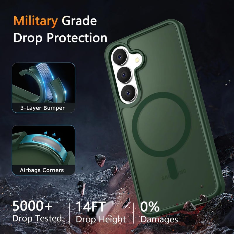 Elzzi Magnetic Guard Designed for Samsung S24 Fe 5G Case Translucent Matte Hard PC + TPU Back Cover [Compatible with MagSafe] Anti-Scratch Phone Case (Green) - Image 2