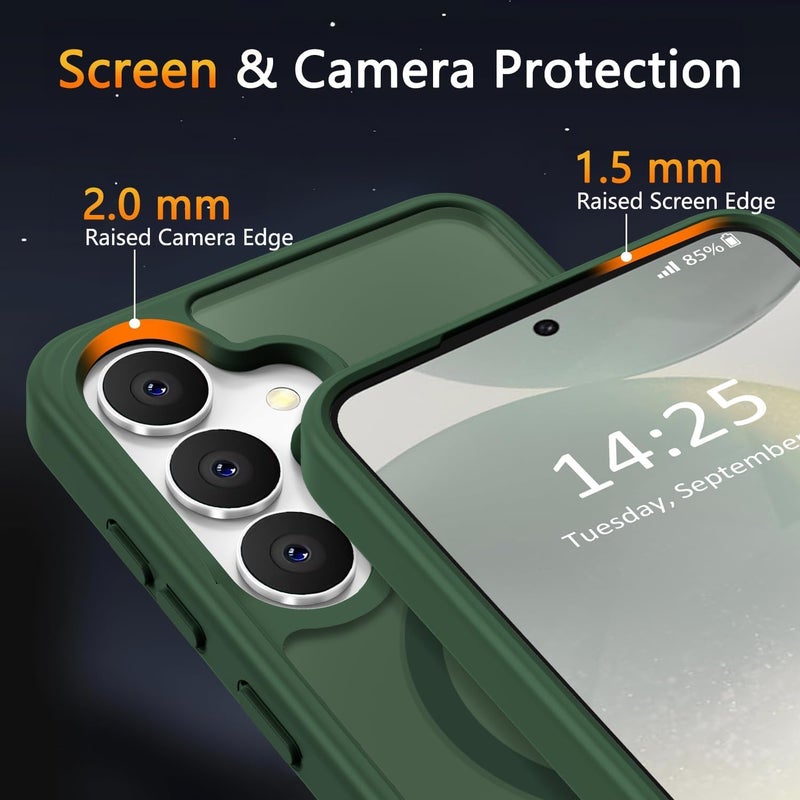 Elzzi Magnetic Guard Designed for Samsung S24 Fe 5G Case Translucent Matte Hard PC + TPU Back Cover [Compatible with MagSafe] Anti-Scratch Phone Case (Green) - Image 4