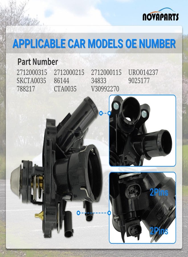 NOVAPARTS مجموعة غطاء منظم حرارة سائل التبريد مع حشية من نوفابارتس (رقم القطعة 2712000315) لسيارات مرسيدس C250 وSLK250 موديلات 2012-2015 بمحرك 1.8 لتر - Image 2