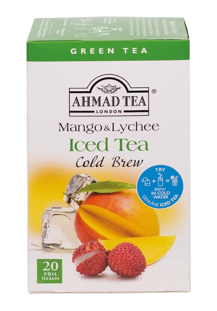 Ahmad Tea Cold Brew Green Mango and Lychee Iced Tea - 20 Foil Tea Bags - Image 1