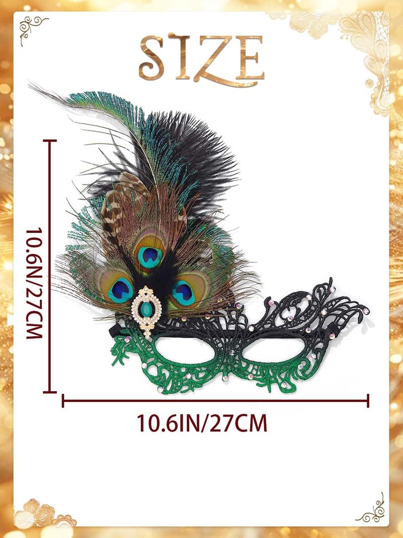 Campsis Rhinestone Masquerade Mask, Green Masquerade Ball Mask, Feather Party Masks for Women - Image 2