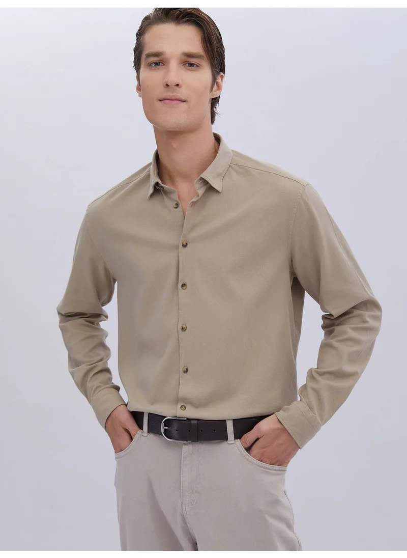 كيب Beige Plain Regular Fit Woven Casual Cotton Blend Shirt