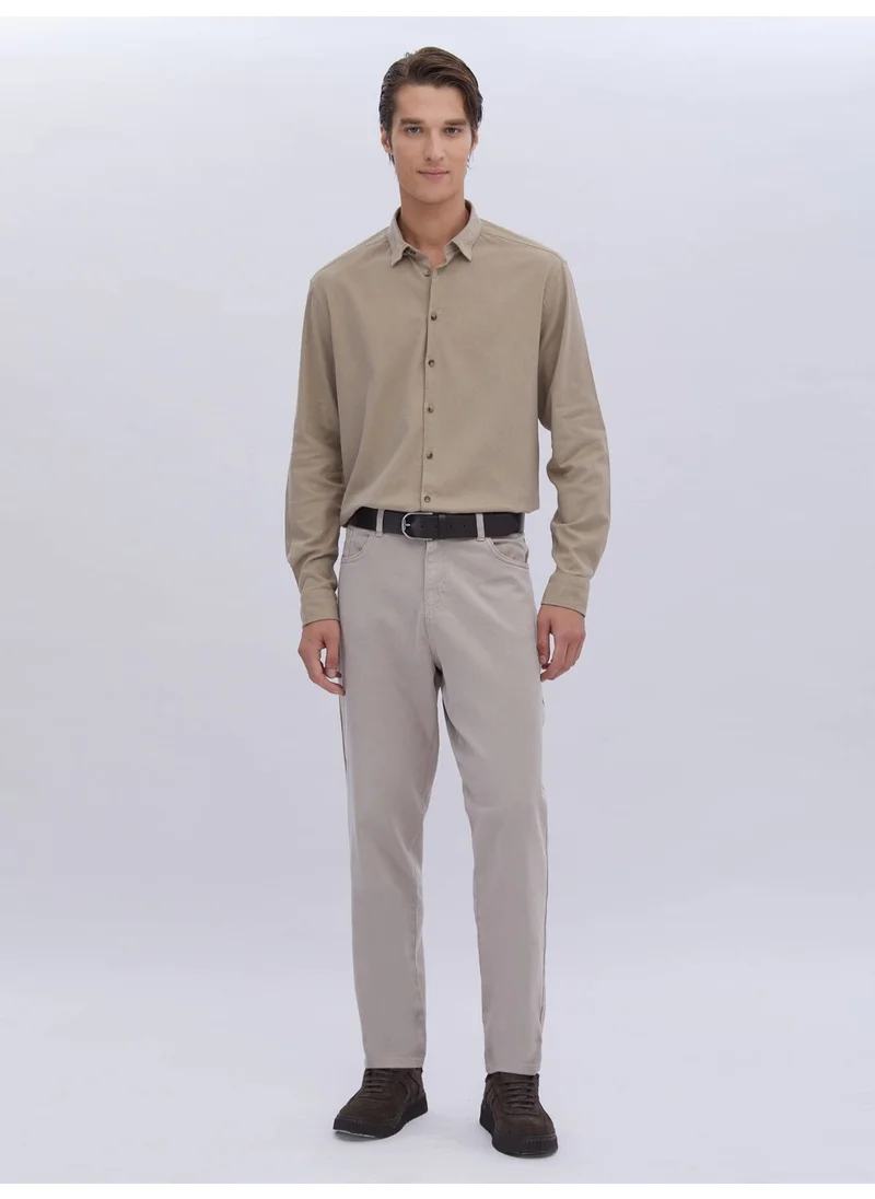 كيب Beige Plain Regular Fit Woven Casual Cotton Blend Shirt
