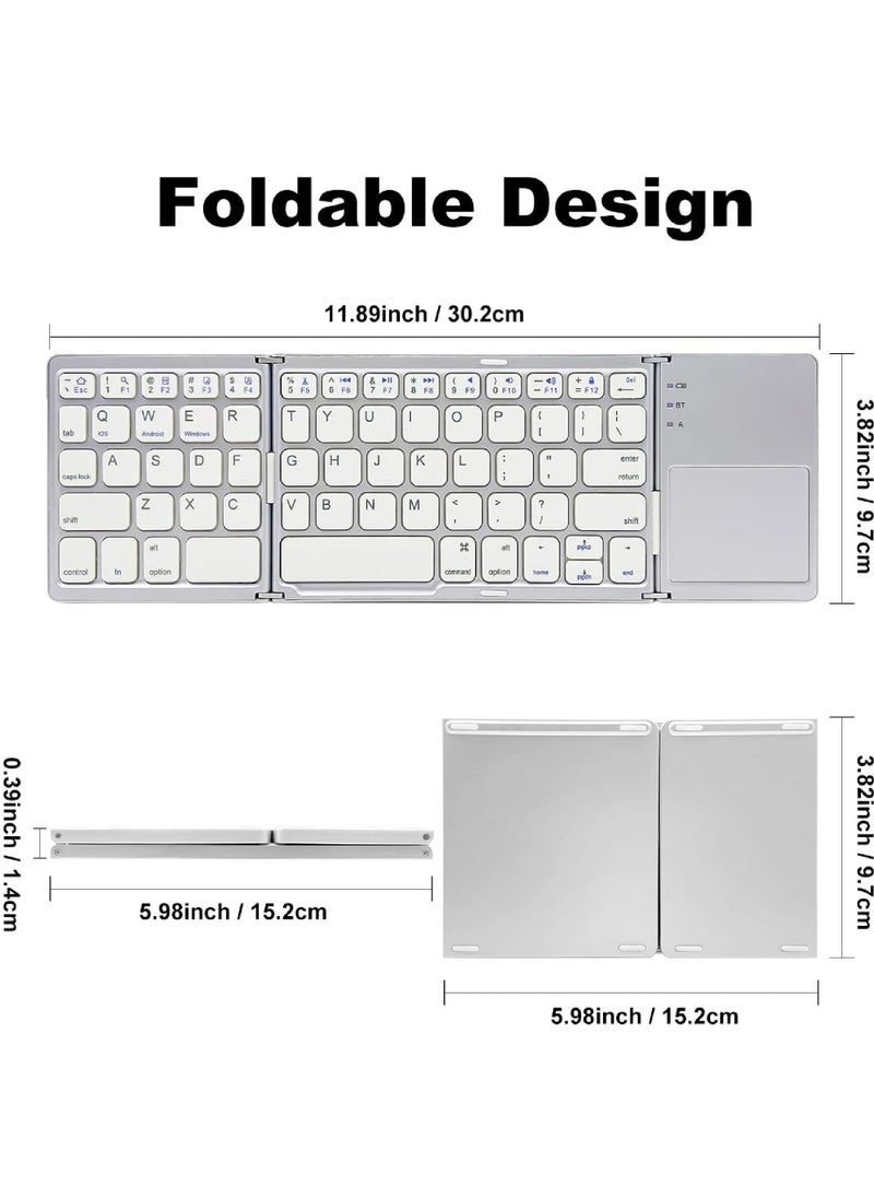 Rock Pow - Foldable Bluetooth Keyboard with Touchpad Rechargeable Portable Wireless Mini Keyboard for PC Tablet Samsung Android iOS Smartphone - Image 1