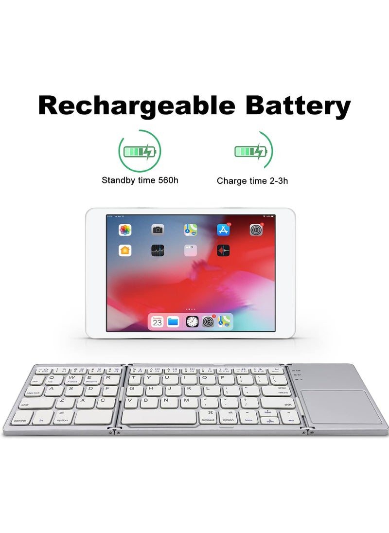 Rock Pow - Foldable Bluetooth Keyboard with Touchpad Rechargeable Portable Wireless Mini Keyboard for PC Tablet Samsung Android iOS Smartphone - Image 1