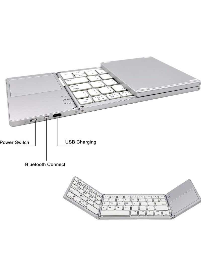 Rock Pow - Foldable Bluetooth Keyboard with Touchpad Rechargeable Portable Wireless Mini Keyboard for PC Tablet Samsung Android iOS Smartphone - Image 1