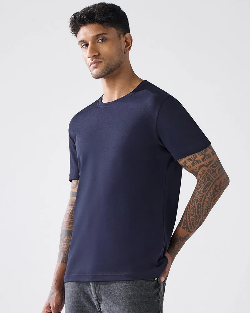 bewakoof Men's Inking Blue T-shirt