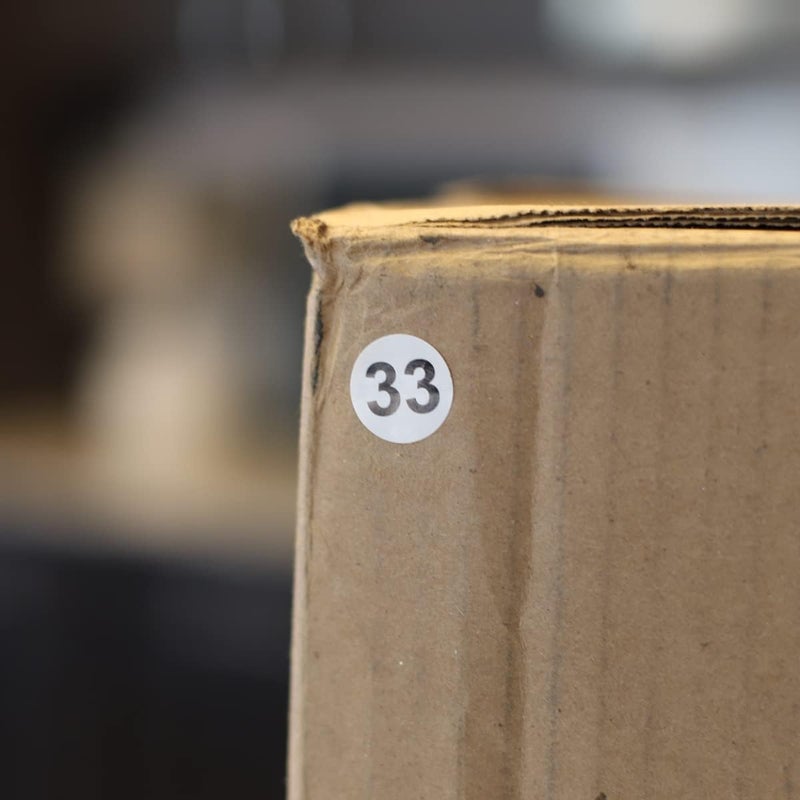 White with Black Number 33 Circle Dot Stickers, 3/4 Inch Round, 500 Labels on a Roll