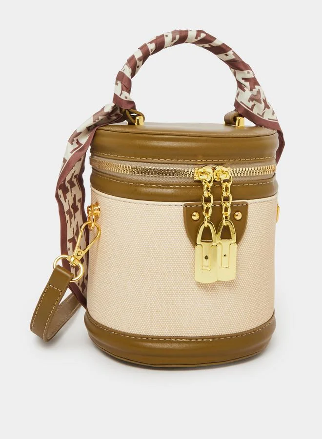 Styli Barrel Bucket Bag with Scarf Detail