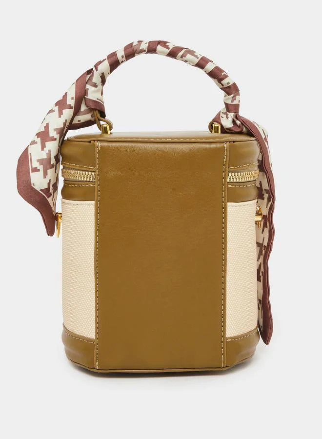 Styli Barrel Bucket Bag with Scarf Detail