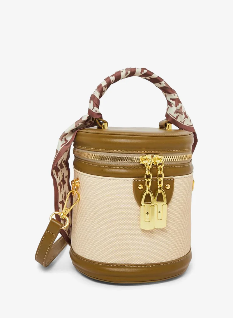 Styli Barrel Bucket Bag with Scarf Detail
