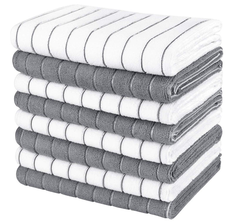 AIDEA Kitchen Towels8PK Super Soft and Absorbent Drying Towels for Dishes Microfiber Cleaning Cloth MultiPurpose Dish Towels for Kitchen HomeGreyWhite 18x26