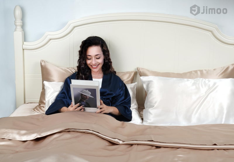 J JIMOO 100% Mulberry Silk Pillowcase for Hair and Skin, 22 Momme Pure Natural Silk Pillow Case Both Sided with Zipper, Pillow Cover for Women Mom Men (Ivory White, Standard 20''Ã—26'', 2 Pack) - Image 3