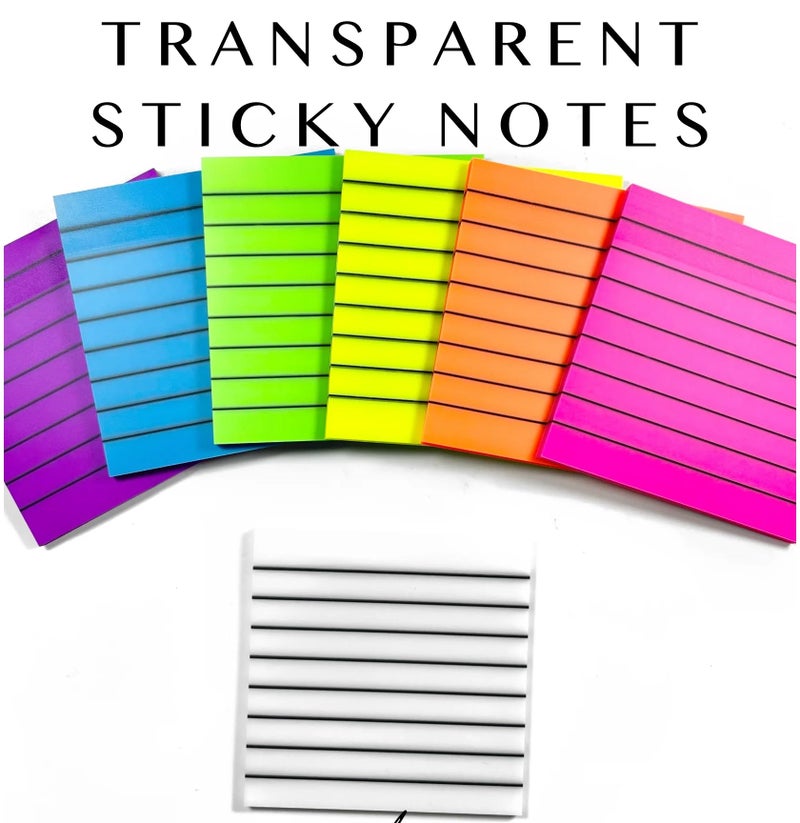 SHUTTLE ART Lined Sticky Note Pads, 50 Sheet Transparent Sticky Notes, Self Stick Lined Memos for School Office Supplies, Waterproof, Memo Pads Easy to Post, Colors Bright (Lined Yellow Sticky Notes) - Image 3
