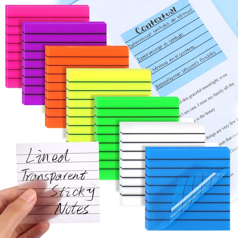 SHUTTLE ART Lined Sticky Note Pads, 50 Sheet Transparent Sticky Notes, Self Stick Lined Memos for School Office Supplies, Waterproof, Memo Pads Easy to Post, Colors Bright (Lined Yellow Sticky Notes) - Image 1