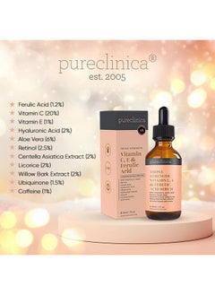 pureclinica Triple Strength Vitamin C, E & Ferulic Acid Serum (w/ Retinol & double weight Hyaluronic Acid) - 30ml / 1 fl oz.  - Image 3
