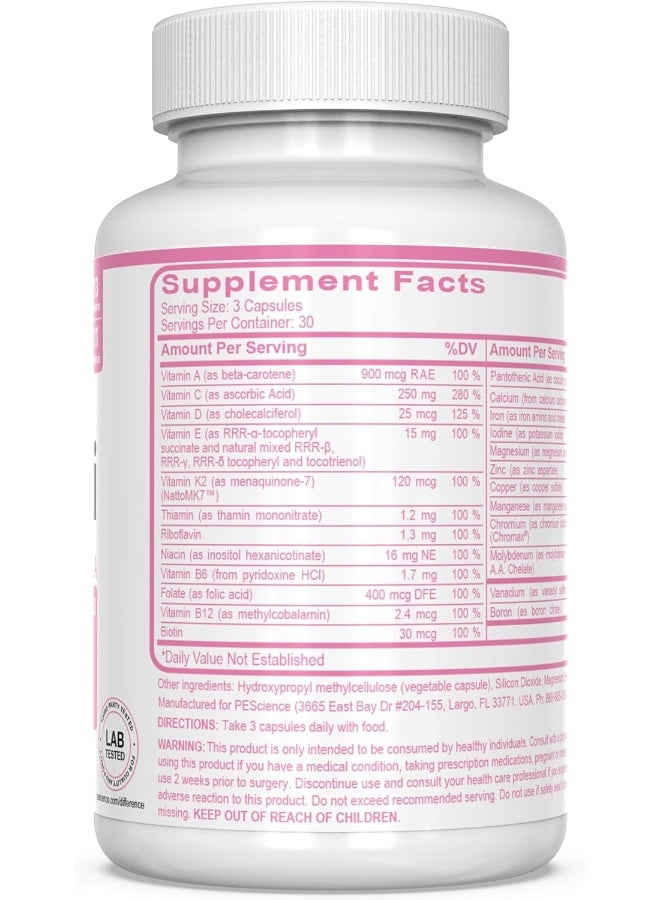 PEScience TruMulti Women's, Multivitamin with Premium Quality Vitamin C, D, Zinc for Immune Support, 90 Capsules - Image 3