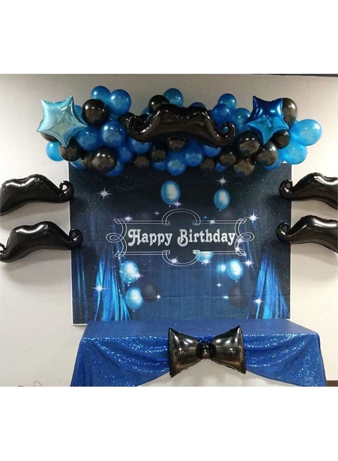 GYA Happy Birthday Party Backdrop Blue Black Starry Curtain Photography Background Blue Ballon Starry Stars Women Adult Baby Children Family Birthday Party Decor Photo Studio Booth (7x5FT(210x150cm)) - Image 5