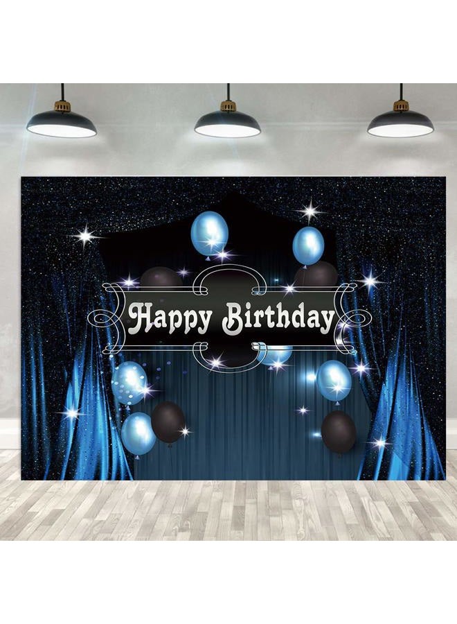 GYA Happy Birthday Party Backdrop Blue Black Starry Curtain Photography Background Blue Ballon Starry Stars Women Adult Baby Children Family Birthday Party Decor Photo Studio Booth (7x5FT(210x150cm)) - Image 1