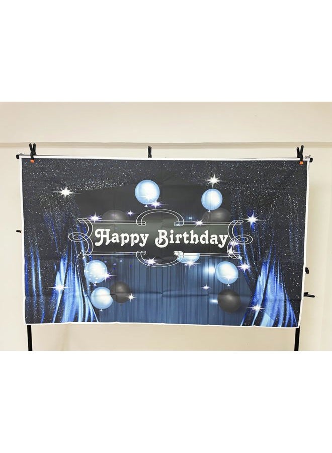 GYA Happy Birthday Party Backdrop Blue Black Starry Curtain Photography Background Blue Ballon Starry Stars Women Adult Baby Children Family Birthday Party Decor Photo Studio Booth (7x5FT(210x150cm)) - Image 3