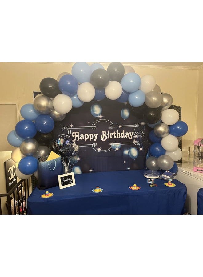 GYA Happy Birthday Party Backdrop Blue Black Starry Curtain Photography Background Blue Ballon Starry Stars Women Adult Baby Children Family Birthday Party Decor Photo Studio Booth (7x5FT(210x150cm)) - Image 4