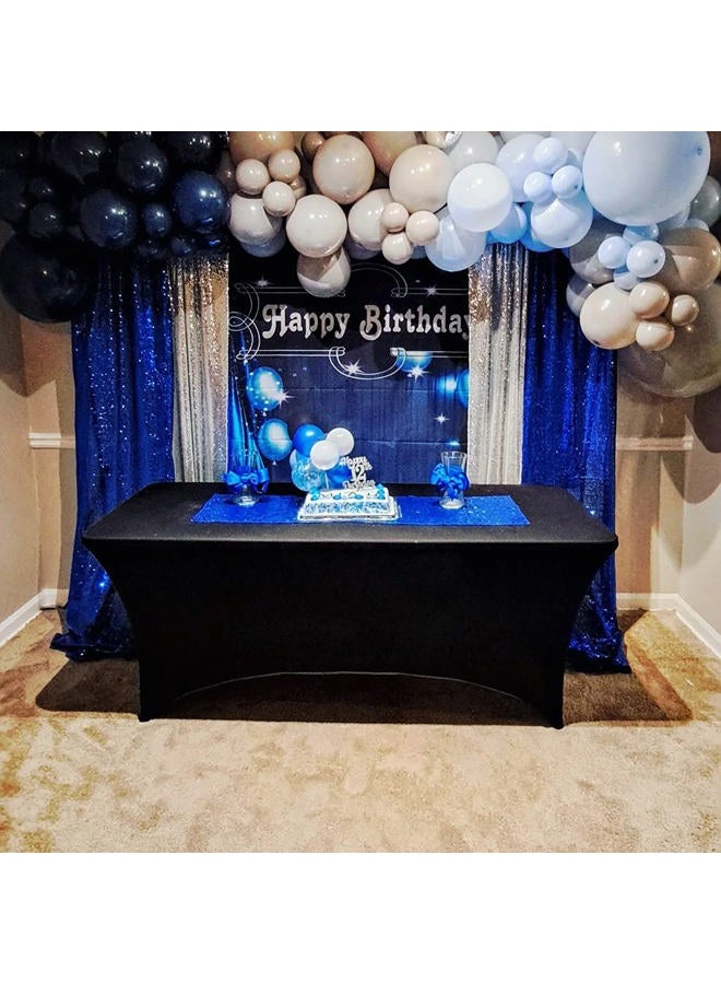 GYA Happy Birthday Party Backdrop Blue Black Starry Curtain Photography Background Blue Ballon Starry Stars Women Adult Baby Children Family Birthday Party Decor Photo Studio Booth (7x5FT(210x150cm)) - Image 2