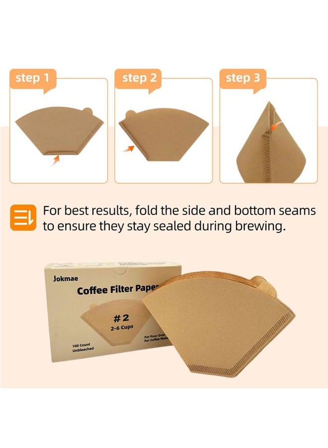 Jokmae Coffee Filters 2 Cone Paper, Disposable Unbleached Coffee Filter #2, Size 2 Coffee Filters Cone, Fit for 2-6 Cup Pour Over or Drip Coffee Makers, 100 Count - Image 3