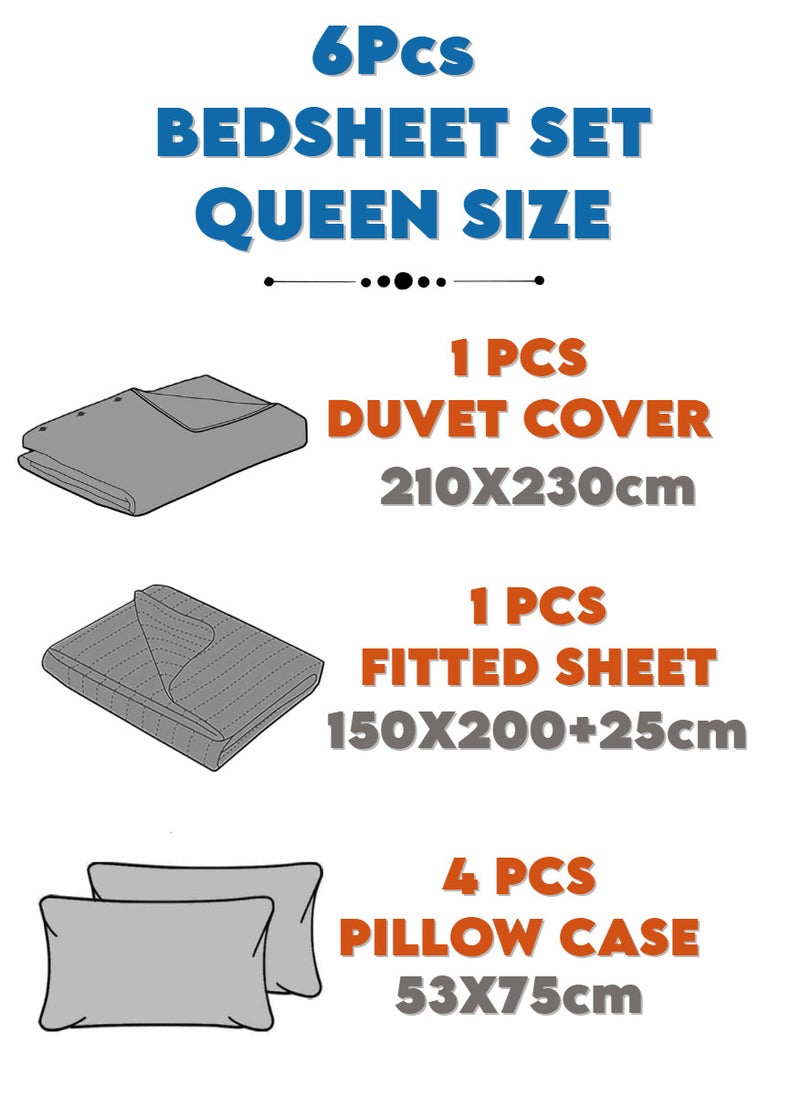 Blueberry - 6 Pieces Queen Size Bed Sheet Set With Duvet Cover Bedding Set - Image 1
