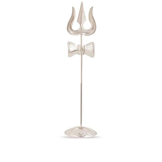 Osasbazaar Pure Silver Trishul Trident with Damru Damaru Damroo for Puja, Temple at Home- 97%-99% Pure BIS Hallmarked, Silver Color, Pack of 1 - Image 1