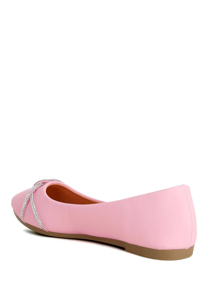 London Rag Rhinestone Faux Leather Ballerinas in Blush