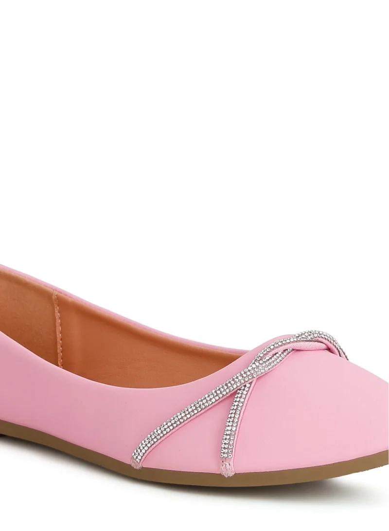 London Rag Rhinestone Faux Leather Ballerinas in Blush