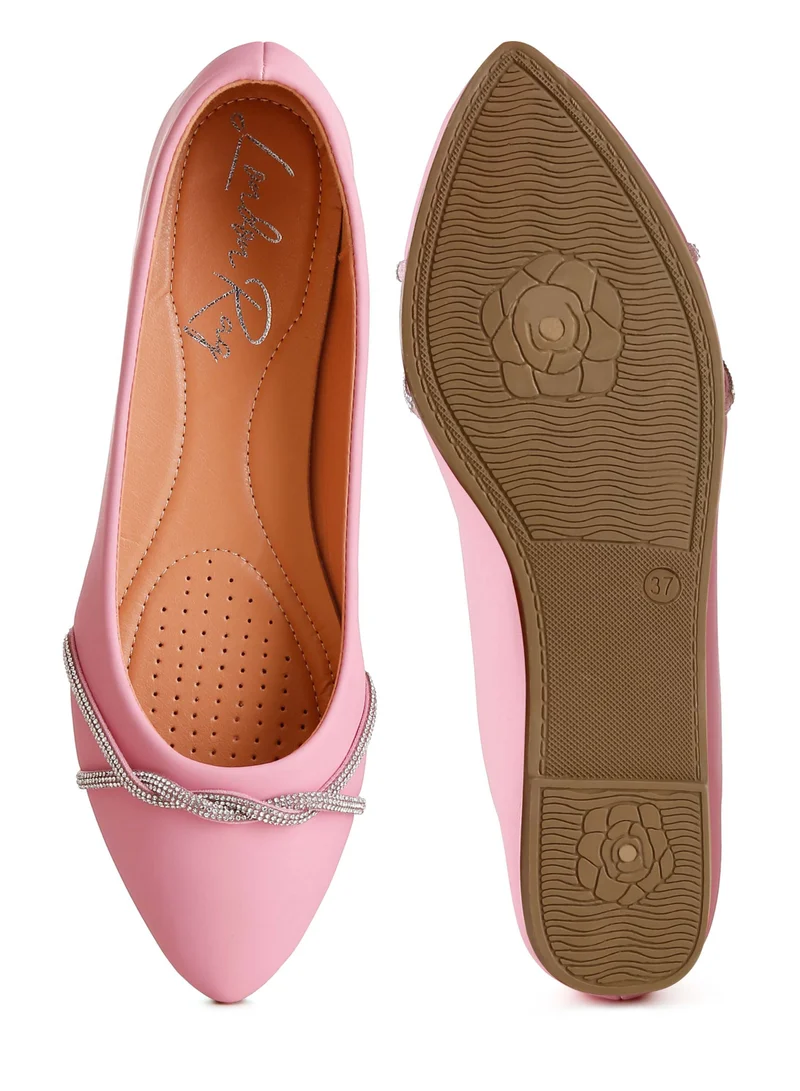 London Rag Rhinestone Faux Leather Ballerinas in Blush
