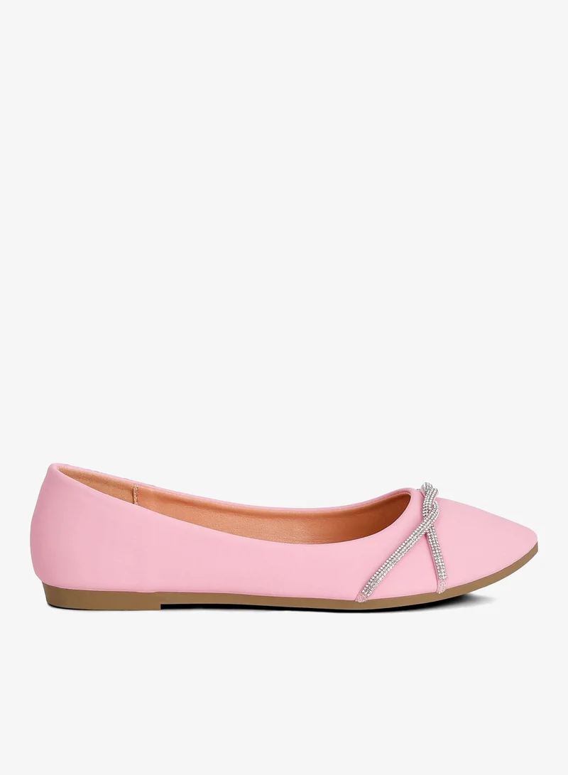 Rhinestone Faux Leather Ballerinas in Blush