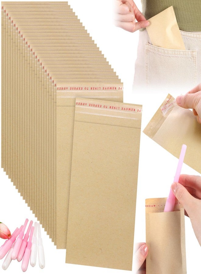 Saypacck 100 Pcs Tampons Disposal Bags Sanitary Napkin Disposal Bags Bulk Feminine Hygiene Disposal Bag Bulk Kraft Tampons Bag for Feminine Products with Self Adhesive for Women Girls, 5.91" x 3.15" - Image 1
