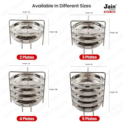Jain Stainless Steel Thatte Idly Stand - 5 Plates | Thatte Idli Plate with Stand | Thattu/Plate/Dhokla Stand | Idly/Dhokla Holders | Silver Color & Small Size With 5 Plates | - Image 4