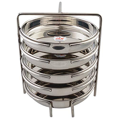 Jain Stainless Steel Thatte Idly Stand - 5 Plates | Thatte Idli Plate with Stand | Thattu/Plate/Dhokla Stand | Idly/Dhokla Holders | Silver Color & Small Size With 5 Plates | - Image 1