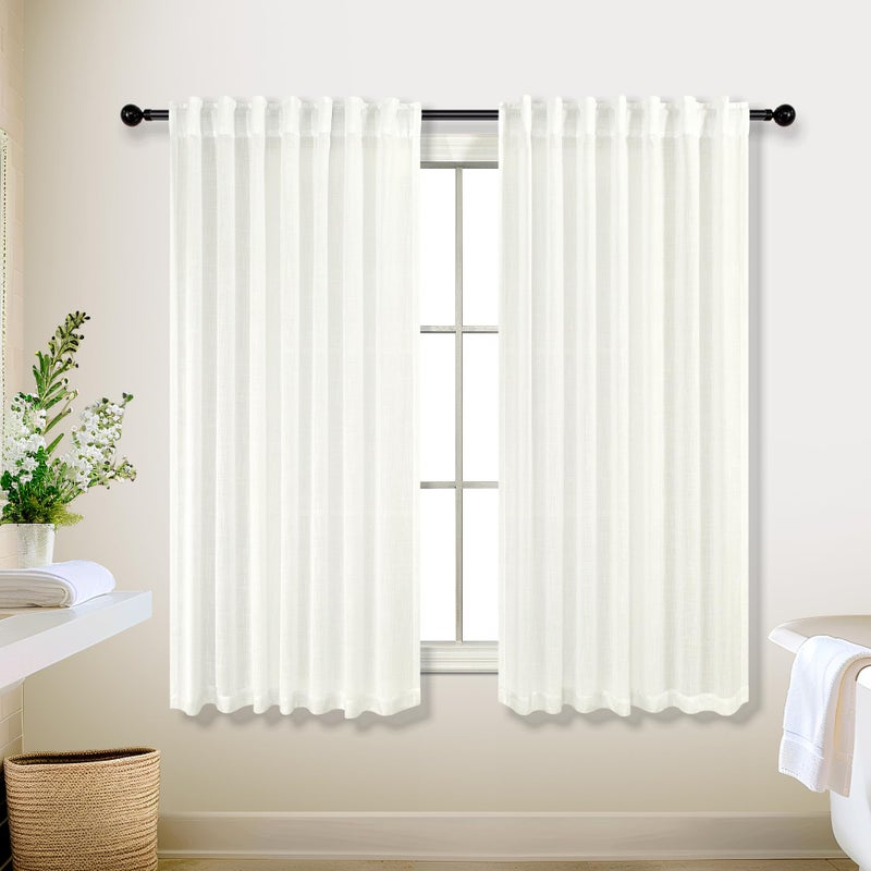 KOUFALL Bathroom Curtains Window Short 54 Inch Length Ivory Off White Sheer Semi Privacy Linen Small Curtain for Bedroom 48 Windows 52x54 in Long 2 Panels Set - Image 3