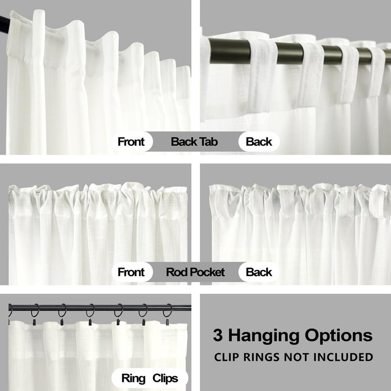 KOUFALL Bathroom Curtains Window Short 54 Inch Length Ivory Off White Sheer Semi Privacy Linen Small Curtain for Bedroom 48 Windows 52x54 in Long 2 Panels Set - Image 5