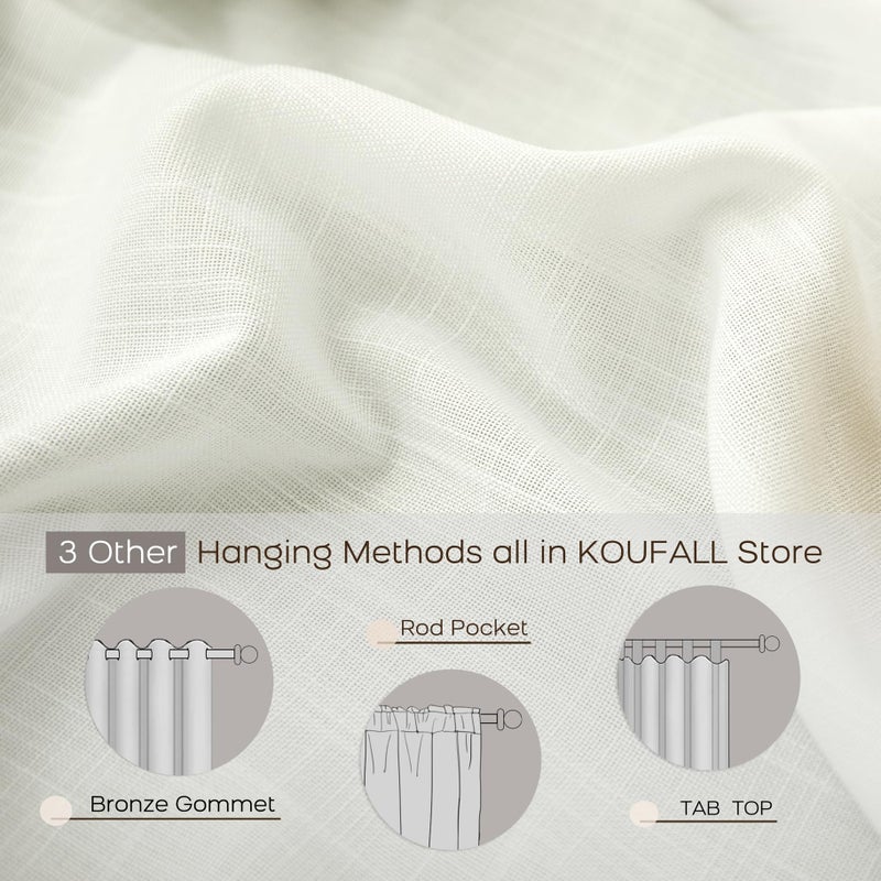 KOUFALL Bathroom Curtains Window Short 54 Inch Length Ivory Off White Sheer Semi Privacy Linen Small Curtain for Bedroom 48 Windows 52x54 in Long 2 Panels Set - Image 2