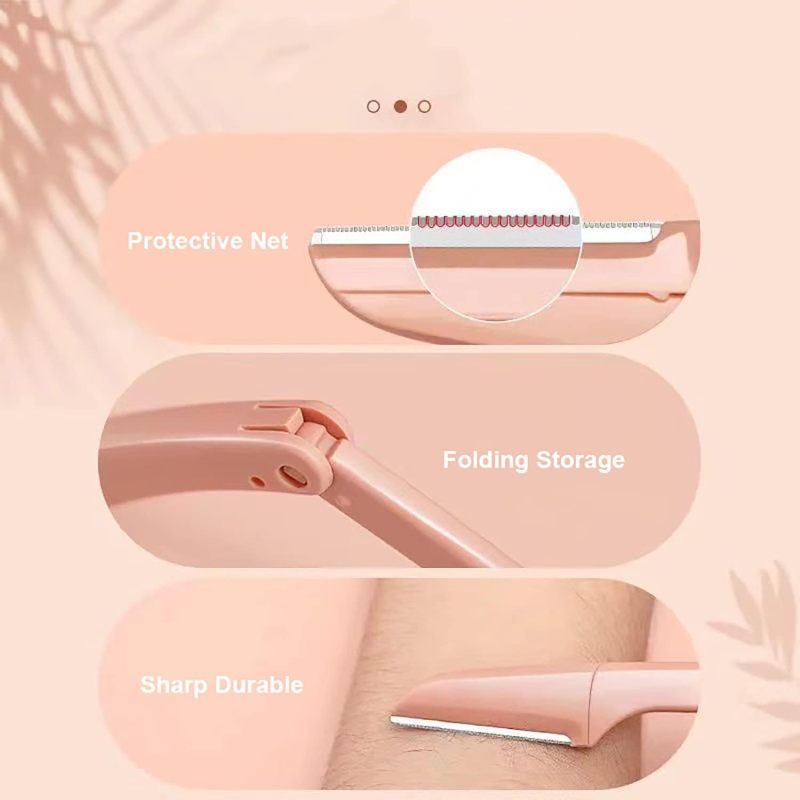 Eyebrow Shaver 3-Piece Stainless Steel Blades - Painless Trimming Portable Razor With Safety Cover for Travel Beginners Facial Hair Grooming - Image 3